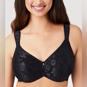 WACOAL 85567 Black Awareness Underwire Unlined Satin Full Coverage Bra 38DD